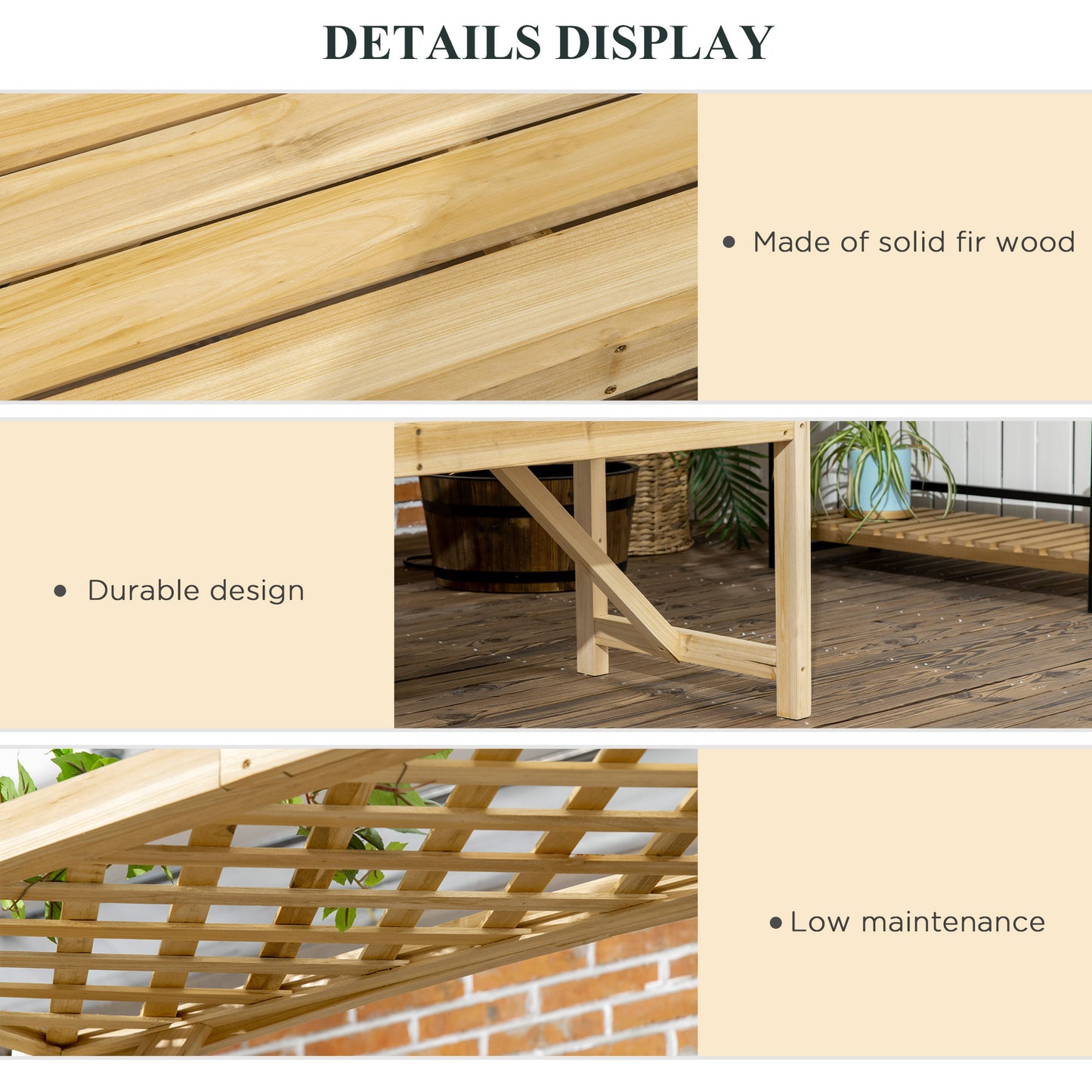 Patio Garden Bench, Wooden Bench, Outdoor Bench For Vines/Climbing Plants, Natural