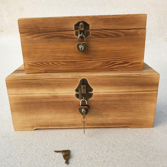 Wooden Rectangular Box Retro Lock-Shaped Box