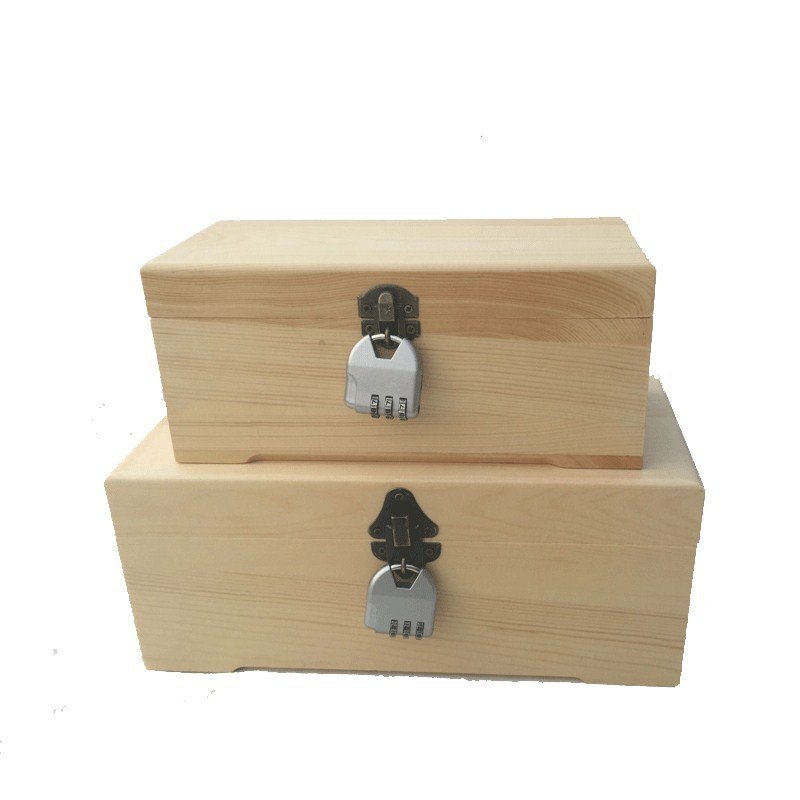 Wooden Rectangular Box Retro Lock-Shaped Box