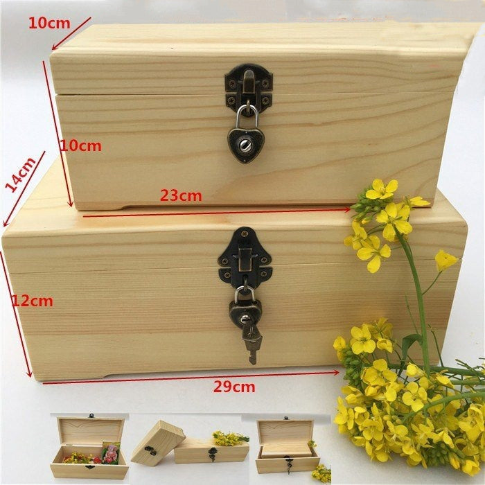 Wooden Rectangular Box Retro Lock-Shaped Box