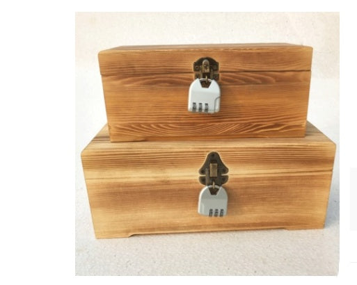 Wooden Rectangular Box Retro Lock-Shaped Box