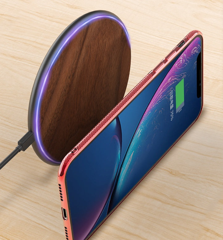 New Round Wooden Wireless Charger 15W Fast Charge Walnut Maple Wood Craft Gift Mobile Phone Wireless Fast Charger