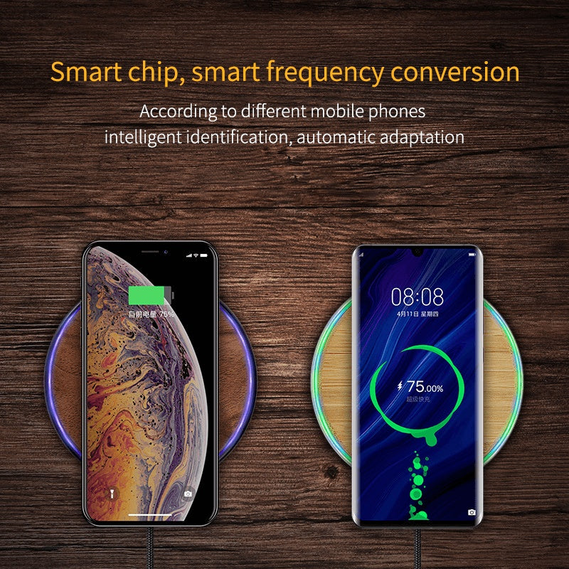 New Round Wooden Wireless Charger 15W Fast Charge Walnut Maple Wood Craft Gift Mobile Phone Wireless Fast Charger