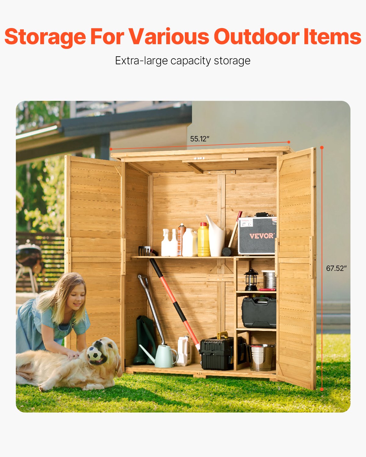 Outdoor Wooden Storage Shed Waterproof Garden Tool Metal Shed 55x67.5 Inch