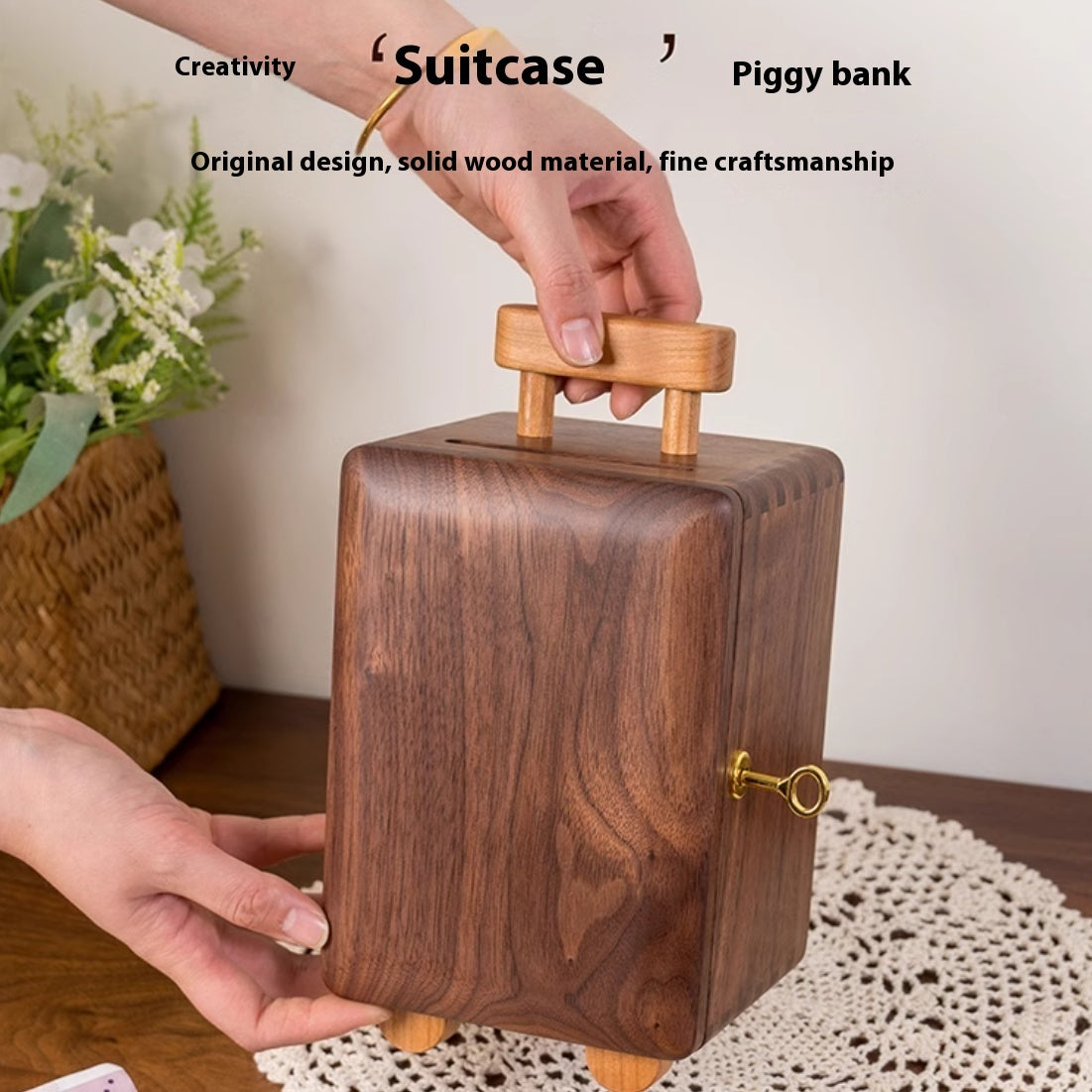 Black Walnut Wooden Money Box Change Storage Box