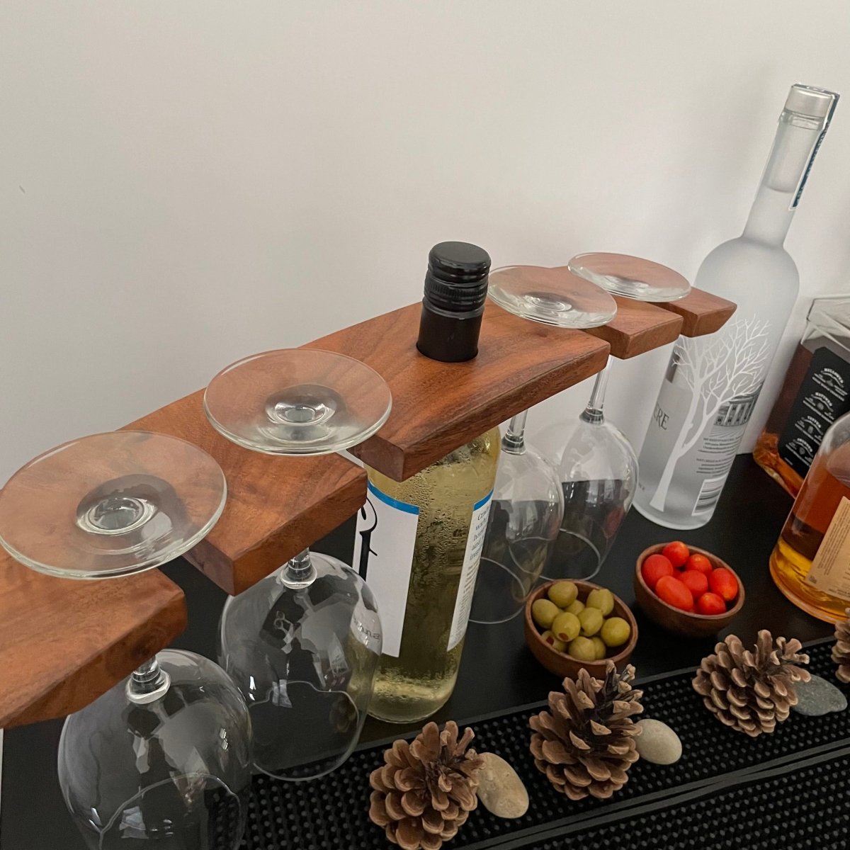 Wine Bottle Stand for 4 Glasses